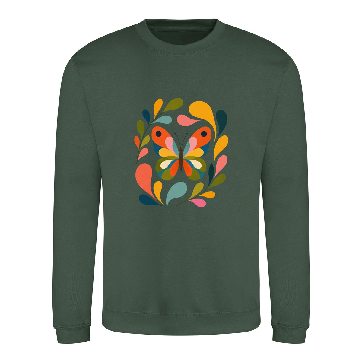 Wings in Bloom Adult Sweatshirt - Freeform Fauna Bottle Green colour variant image