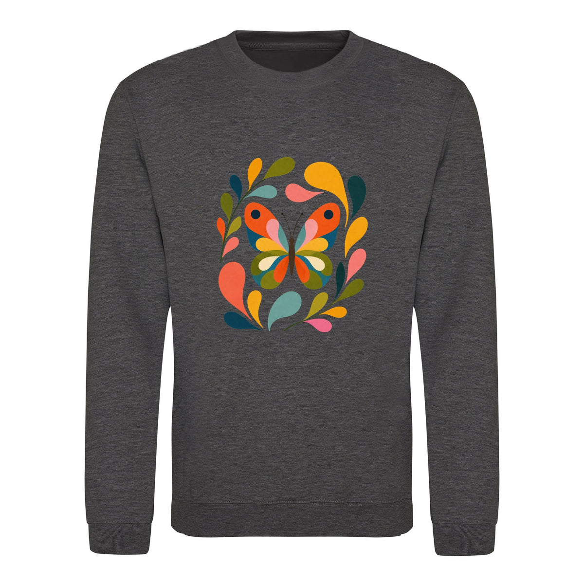 Wings in Bloom Adult Sweatshirt - Freeform Fauna Charcoal colour variant image