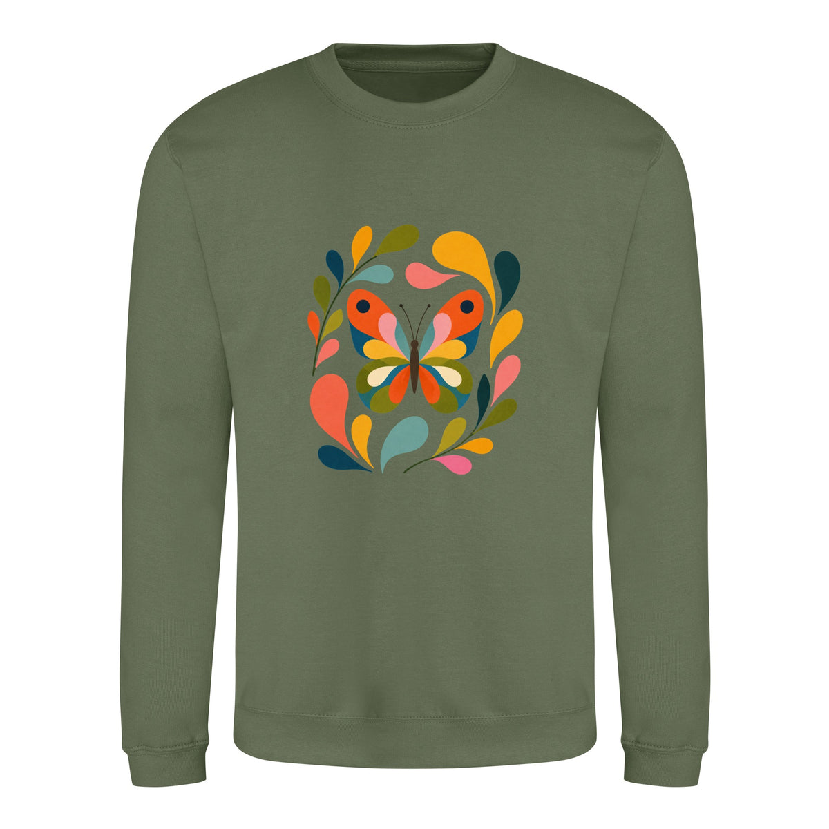 Wings in Bloom Adult Sweatshirt - Freeform Fauna Earthy Green colour variant image