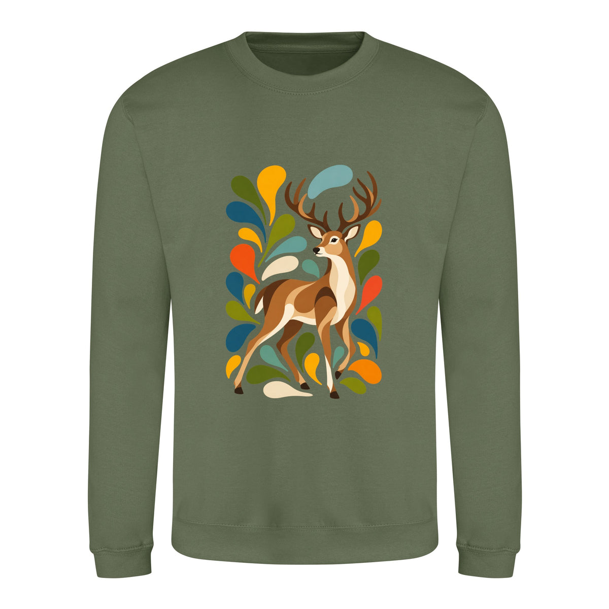 Woodland Majesty Adult Sweatshirt - Freeform Fauna Earthy Green colour variant image