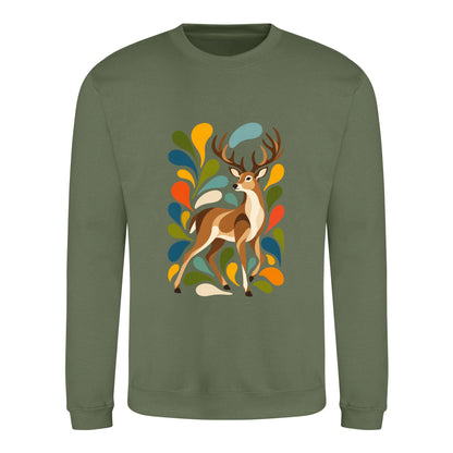 Woodland Majesty Adult Sweatshirt - Freeform Fauna Earthy Green colour variant image