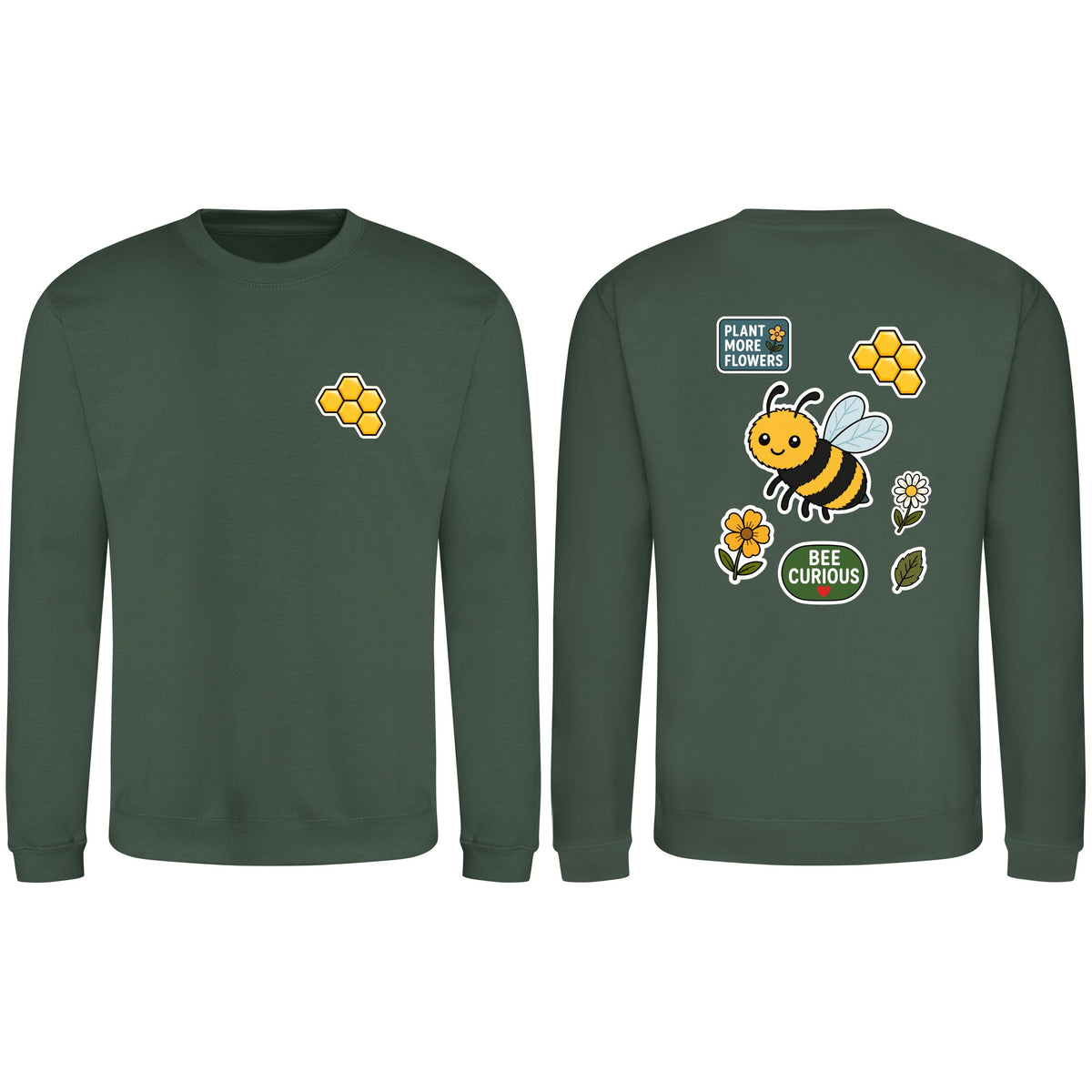 Bee Curious Adult Sweatshirt - Badges of the Wild Bottle Green colour variant image