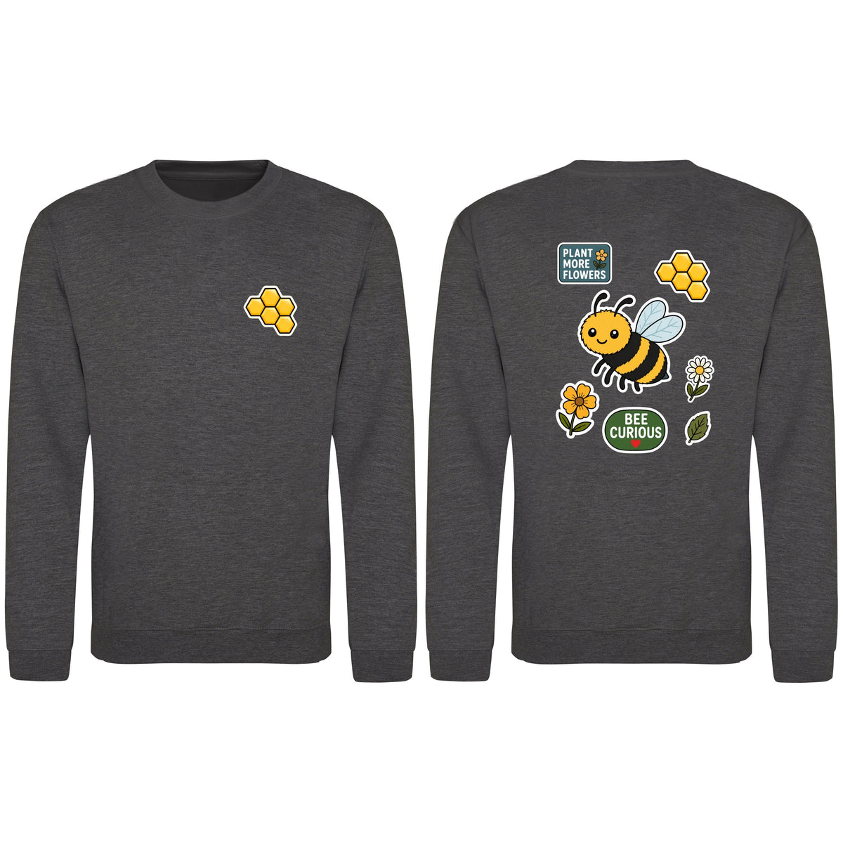 Bee Curious Adult Sweatshirt - Badges of the Wild Charcoal colour variant image