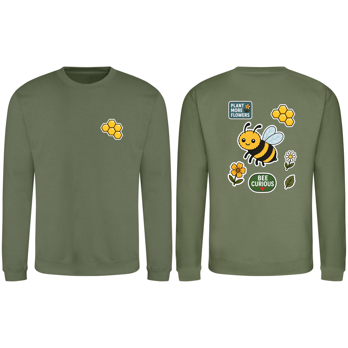 Bee Curious Adult Sweatshirt - Badges of the Wild Earthy Green colour variant image