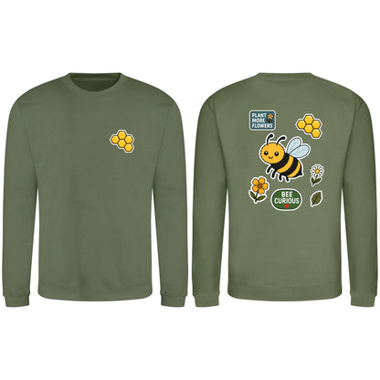 Bee Curious Adult Sweatshirt - Badges of the Wild Earthy Green colour variant image