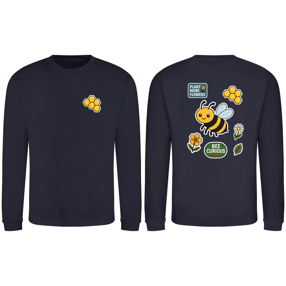 Bee Curious Adult Sweatshirt - Badges of the Wild French Navy colour variant image