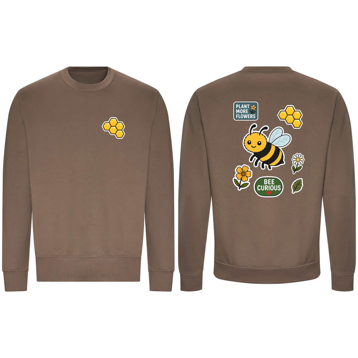Bee Curious Adult Sweatshirt - Badges of the Wild Mocha Brown colour variant image