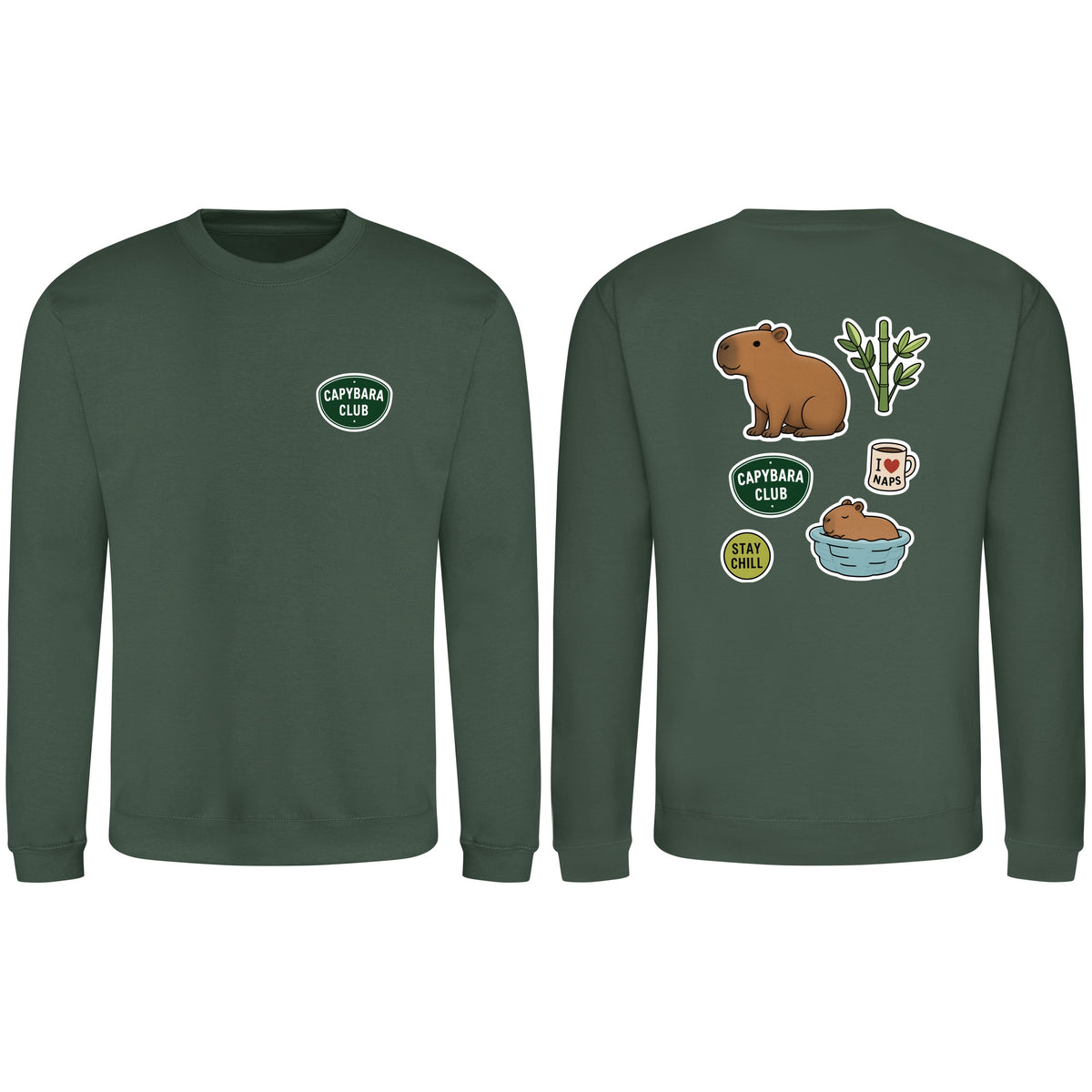 Capybara Chill Club Adult Sweatshirt - Badges of the Wild Bottle Green colour variant image
