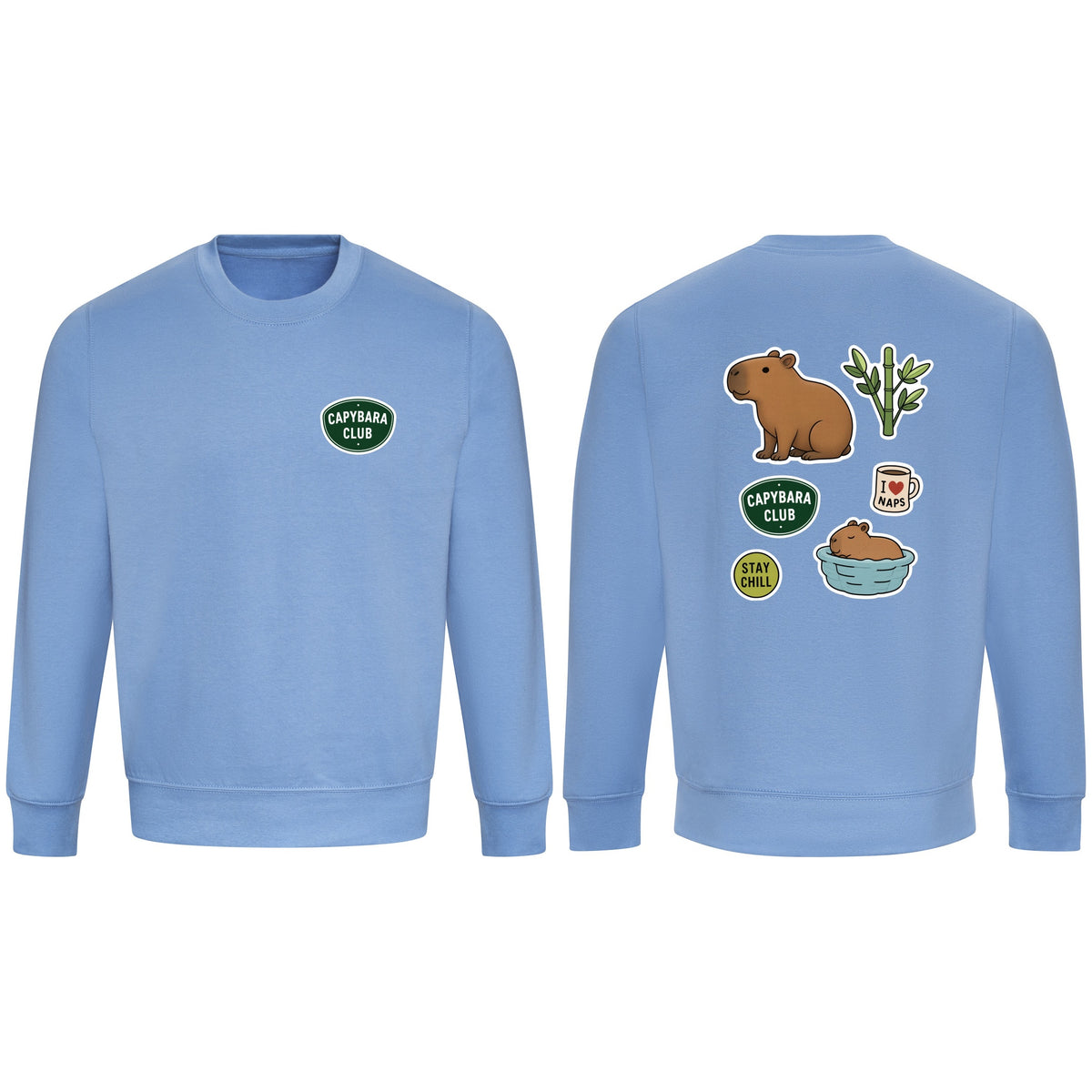 Capybara Chill Club Adult Sweatshirt - Badges of the Wild Cornflower Blue colour variant image
