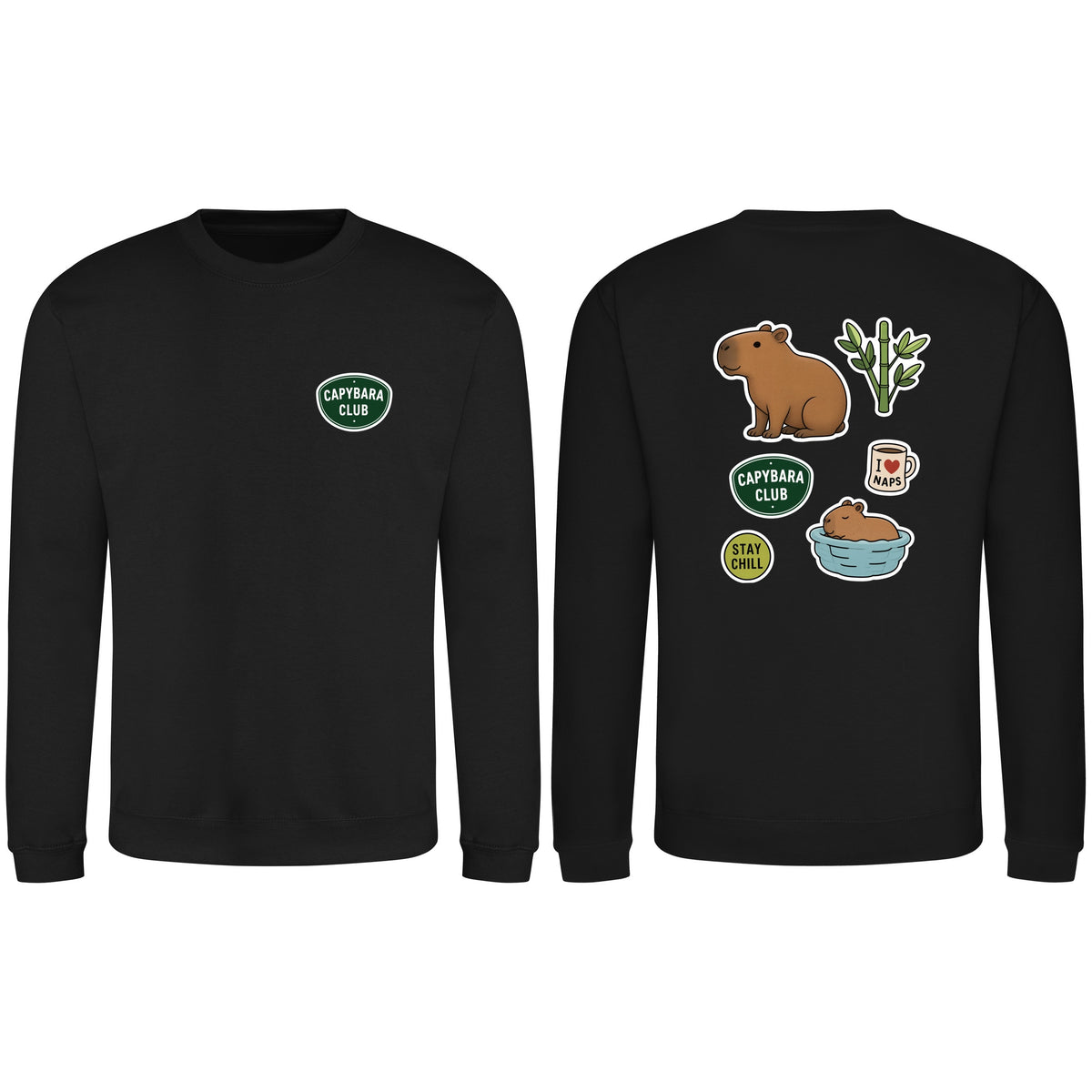 Capybara Chill Club Adult Sweatshirt - Badges of the Wild Deep Black colour variant image