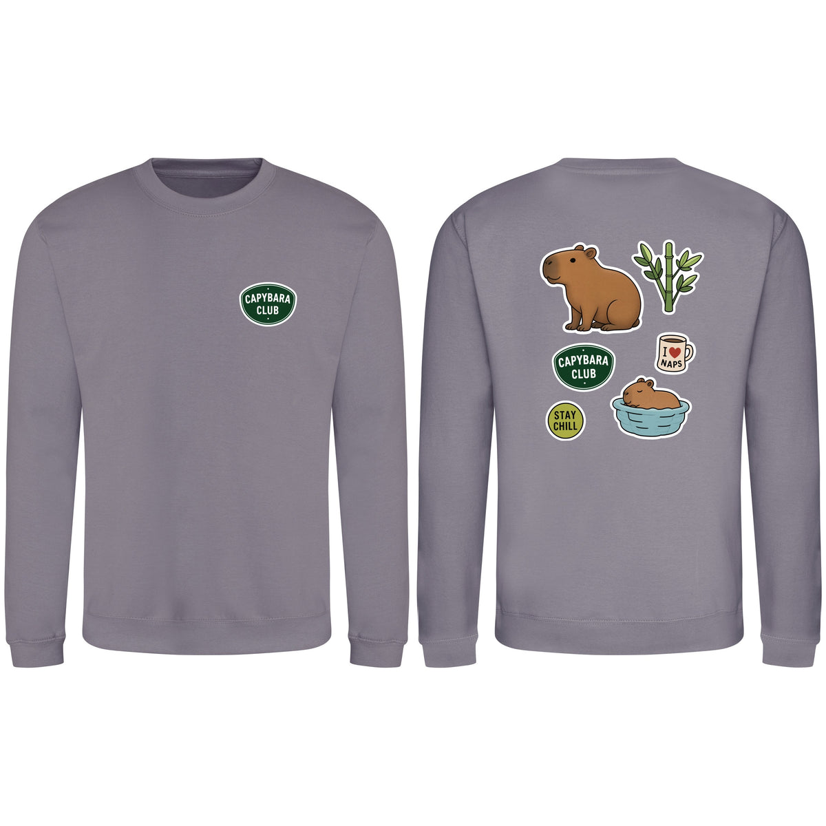 Capybara Chill Club Adult Sweatshirt - Badges of the Wild Dusty Lilac colour variant image