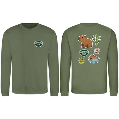 Capybara Chill Club Adult Sweatshirt - Badges of the Wild Earthy Green colour variant image