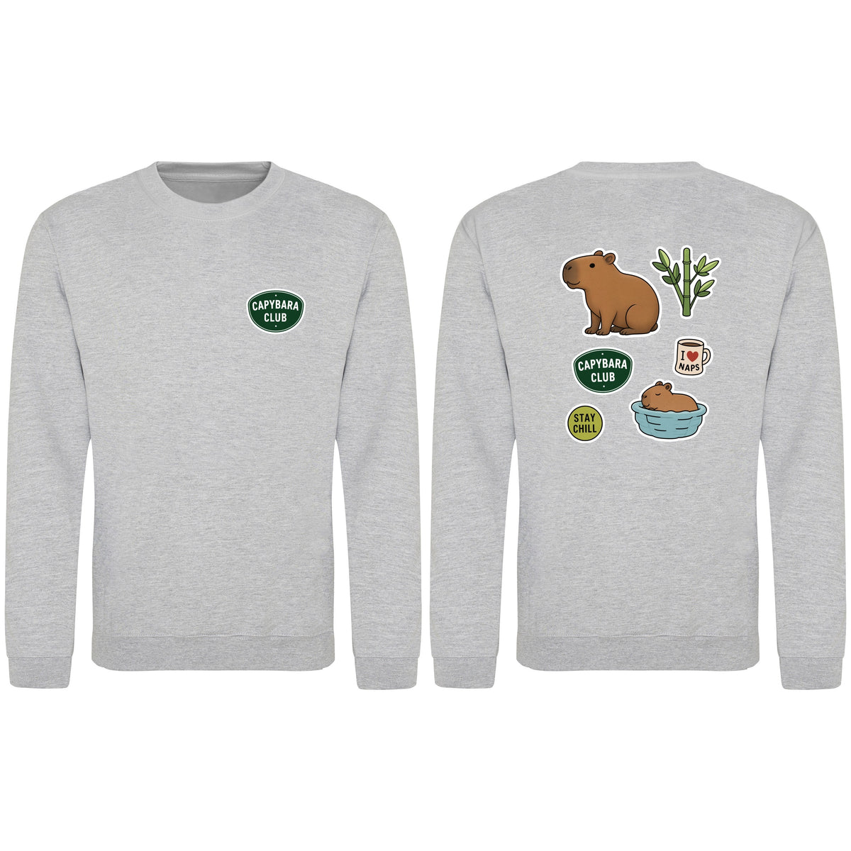 Capybara Chill Club Adult Sweatshirt - Badges of the Wild Heather Grey colour variant image
