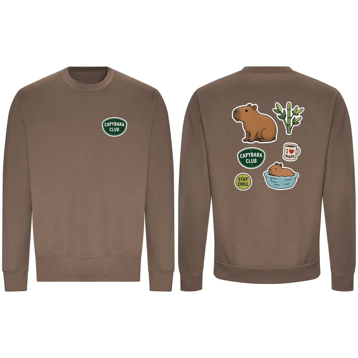 Capybara Chill Club Adult Sweatshirt - Badges of the Wild Mocha Brown colour variant image