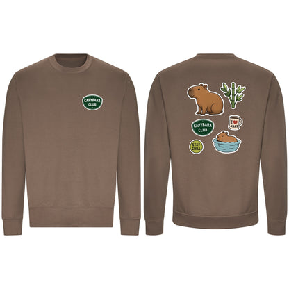 Capybara Chill Club Adult Sweatshirt - Badges of the Wild Mocha Brown colour variant image