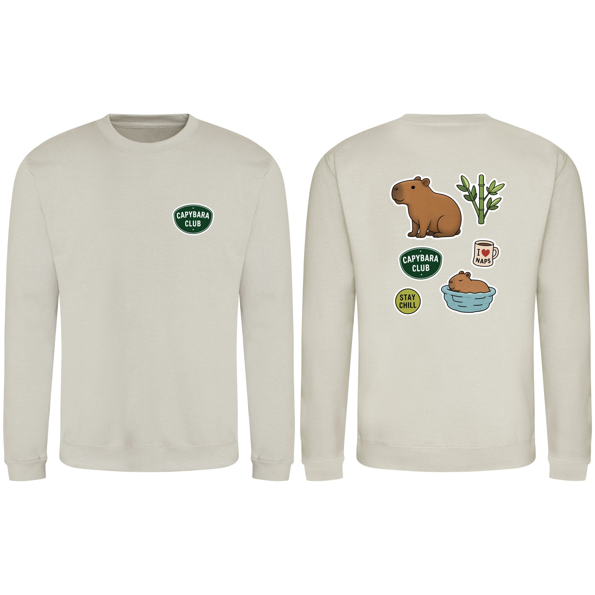 Capybara Chill Club Adult Sweatshirt - Badges of the Wild Natural Stone colour variant image