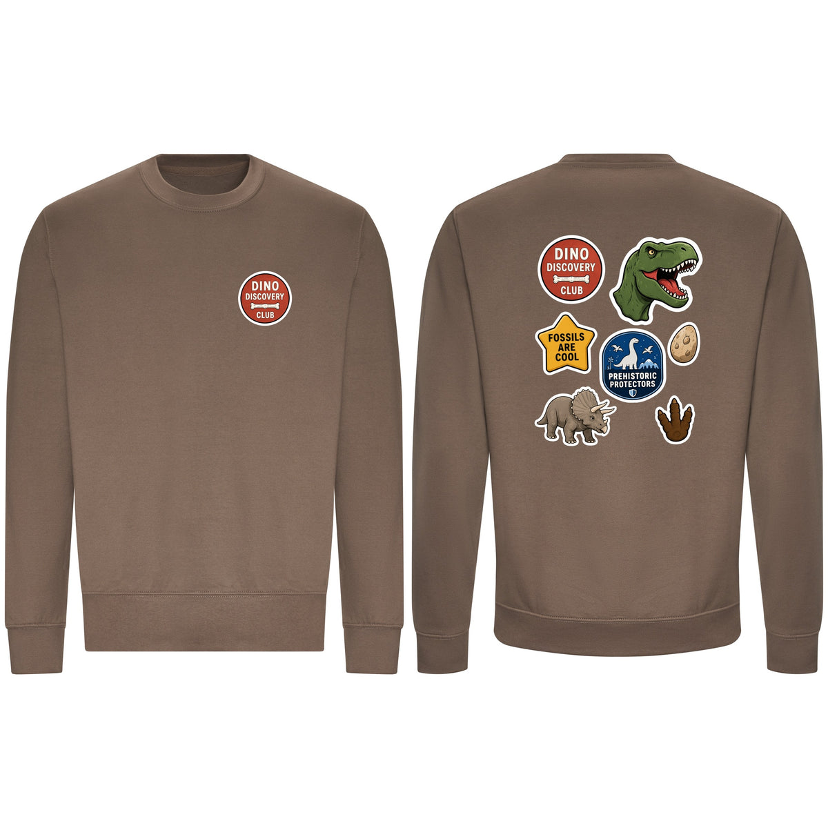 Dino Discovery Club Adult Sweatshirt - Badges of the Wild Mocha Brown colour variant image