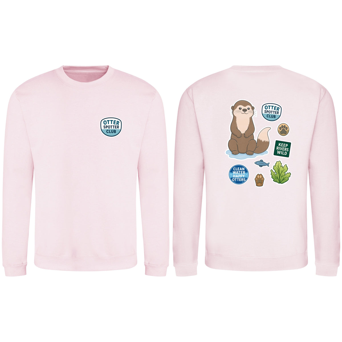 Otter Spotter Club Adult Sweatshirt - Badges of the Wild Baby Pink colour variant image
