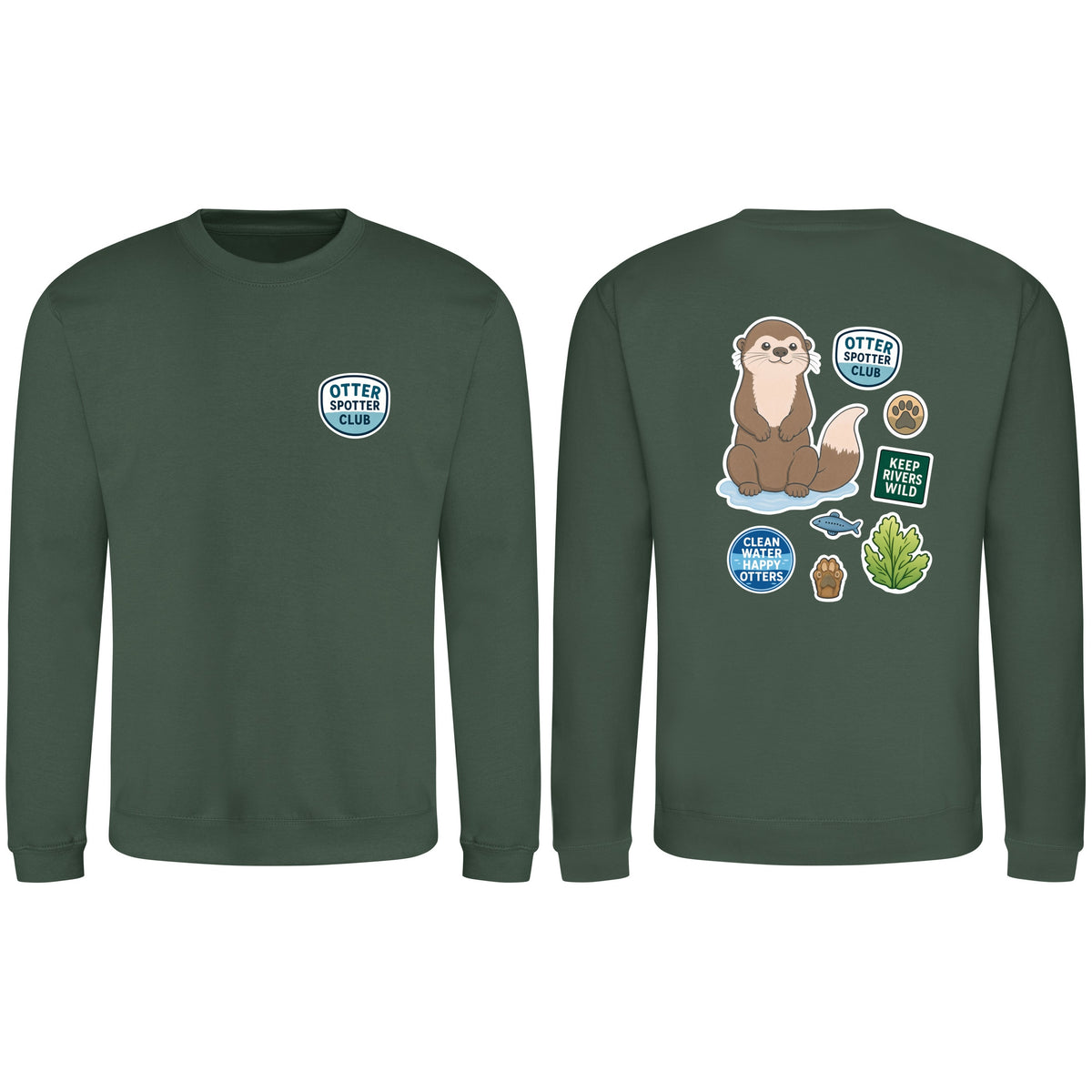 Otter Spotter Club Adult Sweatshirt - Badges of the Wild Bottle Green colour variant image