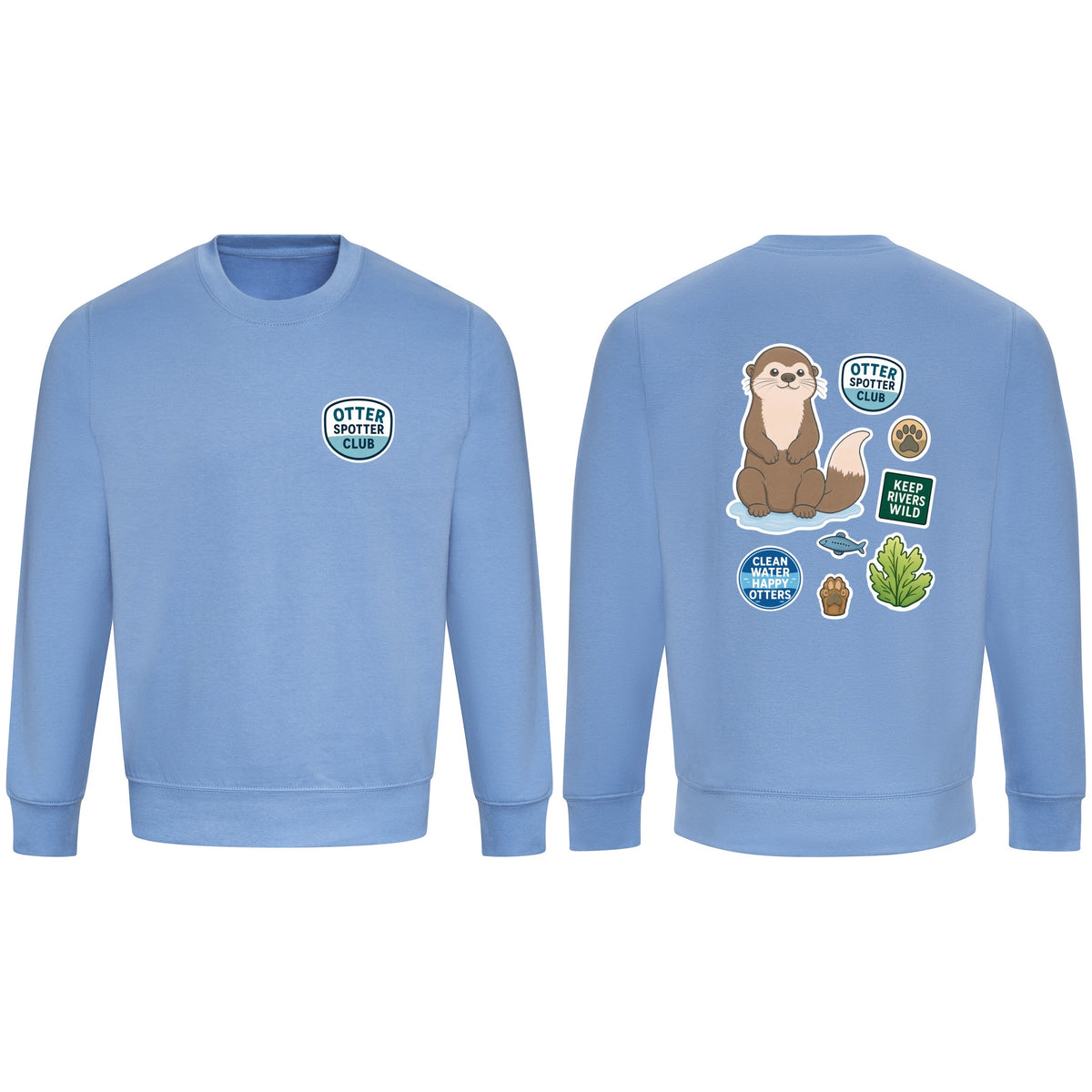 Otter Spotter Club Adult Sweatshirt - Badges of the Wild Cornflower Blue colour variant image