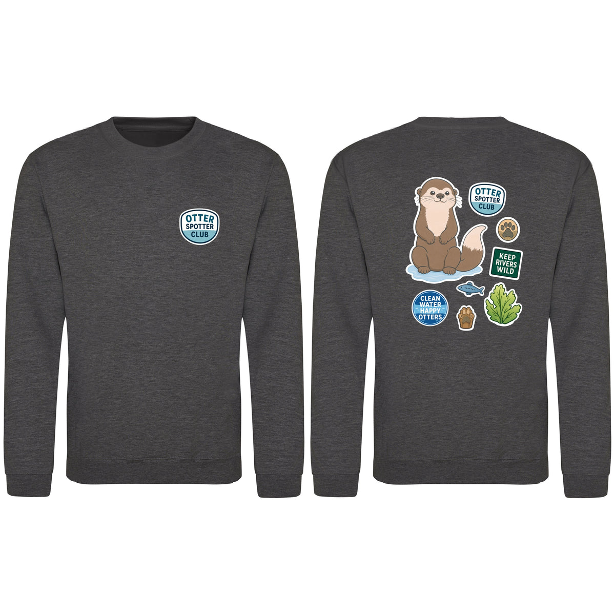 Otter Spotter Club Adult Sweatshirt - Badges of the Wild Charcoal colour variant image