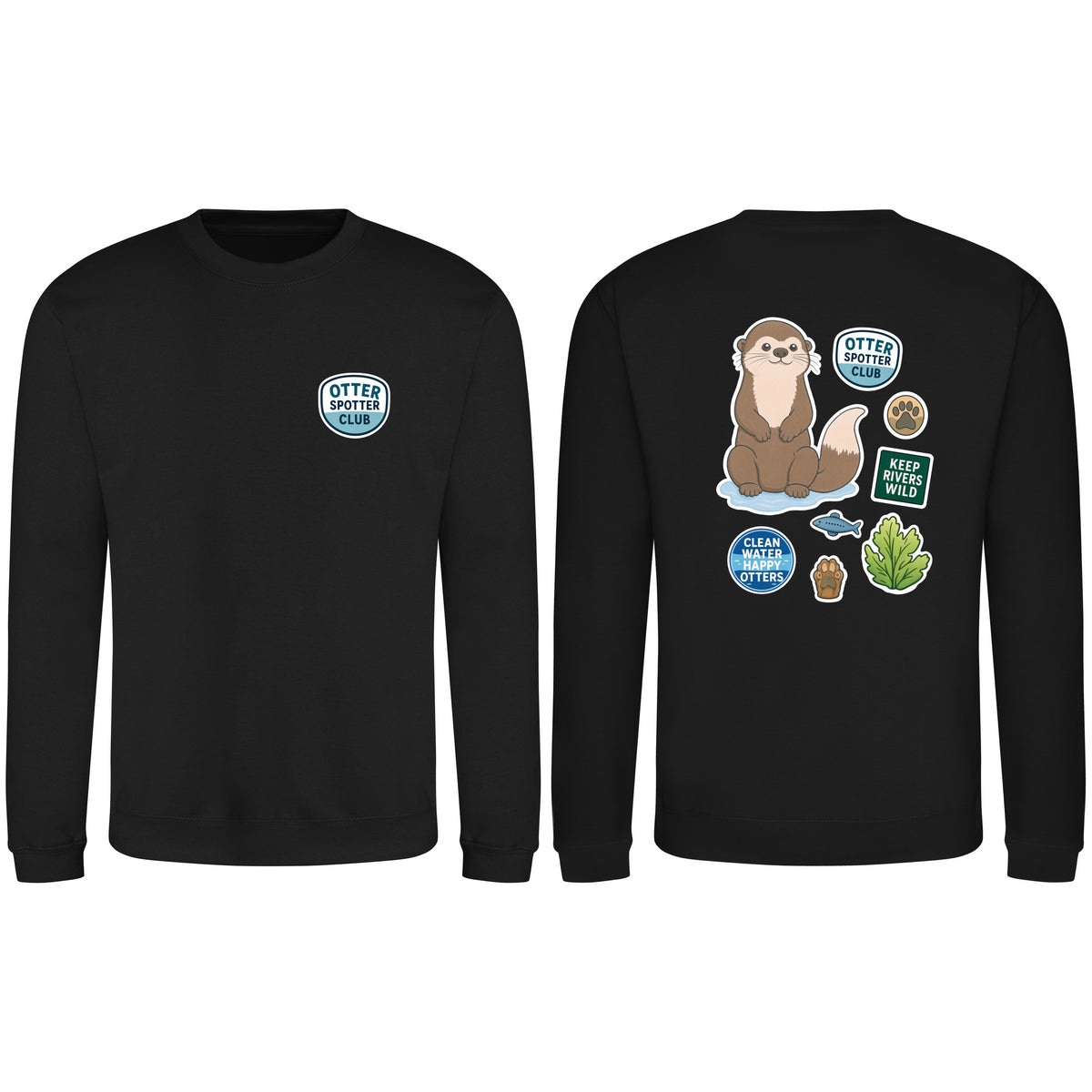 Otter Spotter Club Adult Sweatshirt - Badges of the Wild Deep Black colour variant image