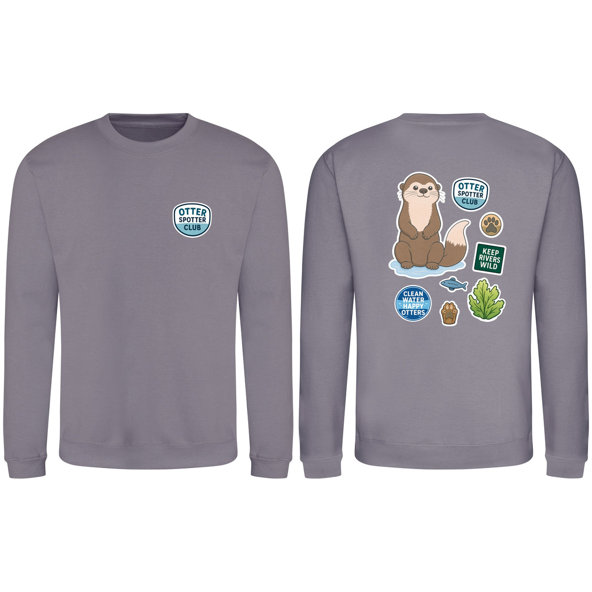 Otter Spotter Club Adult Sweatshirt - Badges of the Wild Dusty Lilac colour variant image