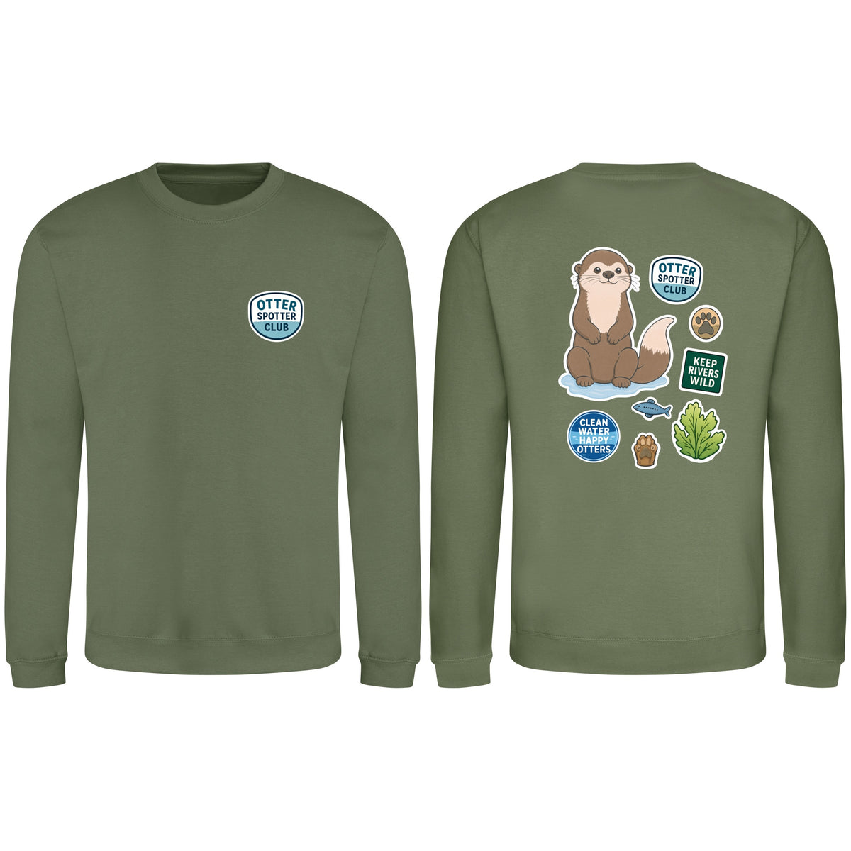 Otter Spotter Club Adult Sweatshirt - Badges of the Wild Earthy Green colour variant image