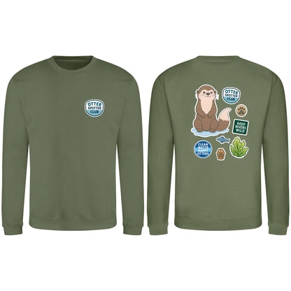 Otter Spotter Club Adult Sweatshirt - Badges of the Wild Earthy Green colour variant image