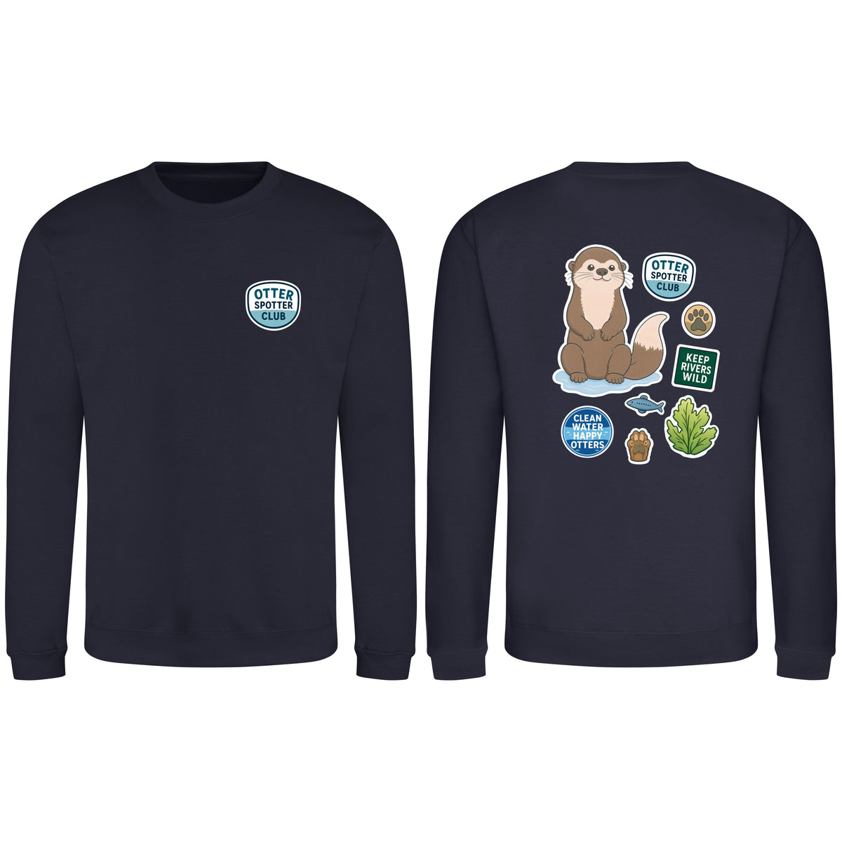 Otter Spotter Club Adult Sweatshirt - Badges of the Wild French Navy colour variant image