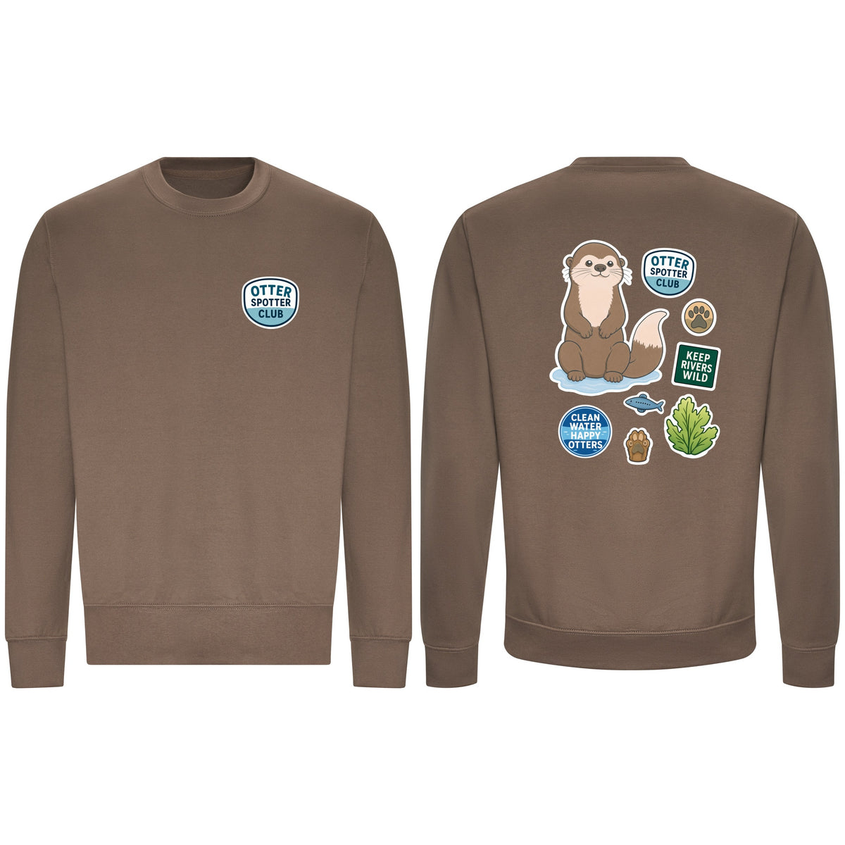 Otter Spotter Club Adult Sweatshirt - Badges of the Wild Mocha Brown colour variant image