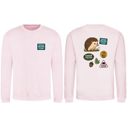 Hedgehog Helper Club Adult Sweatshirt - Badges of the Wild Baby Pink colour variant image