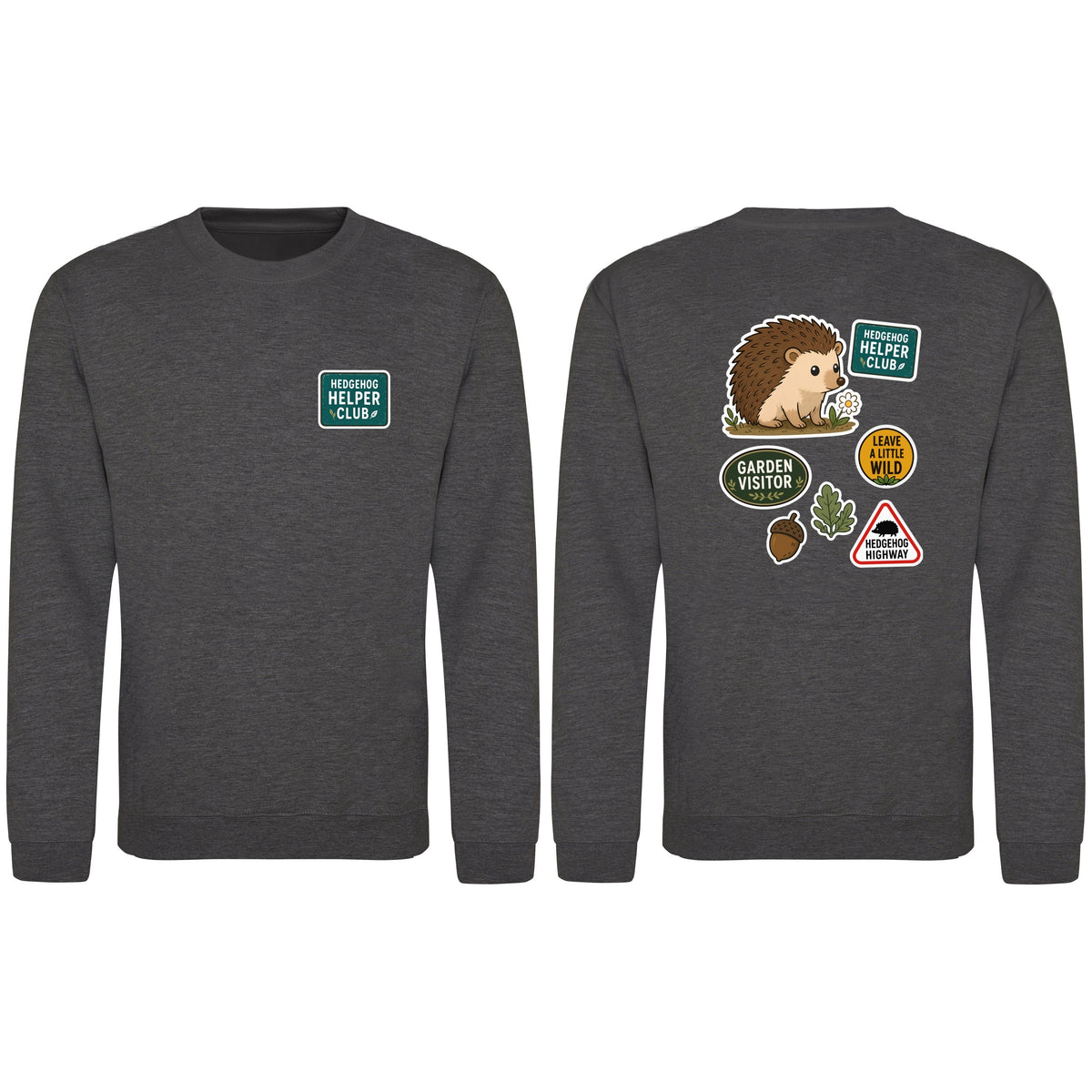 Hedgehog Helper Club Adult Sweatshirt - Badges of the Wild Charcoal colour variant image