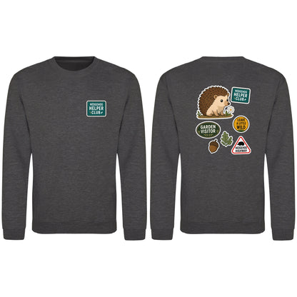 Hedgehog Helper Club Adult Sweatshirt - Badges of the Wild Charcoal colour variant image