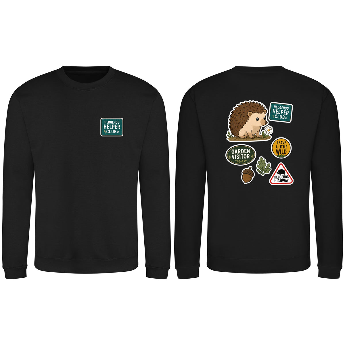 Hedgehog Helper Club Adult Sweatshirt - Badges of the Wild Deep Black colour variant image