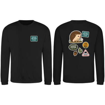 Hedgehog Helper Club Adult Sweatshirt - Badges of the Wild Deep Black colour variant image