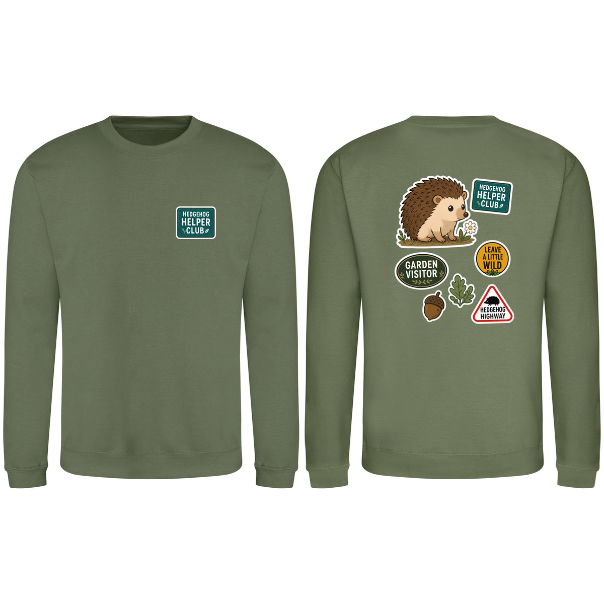 Hedgehog Helper Club Adult Sweatshirt - Badges of the Wild Earthy Green colour variant image