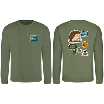 Hedgehog Helper Club Adult Sweatshirt - Badges of the Wild Earthy Green colour variant image