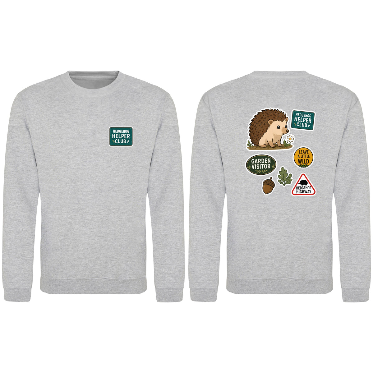 Hedgehog Helper Club Adult Sweatshirt - Badges of the Wild Heather Grey colour variant image