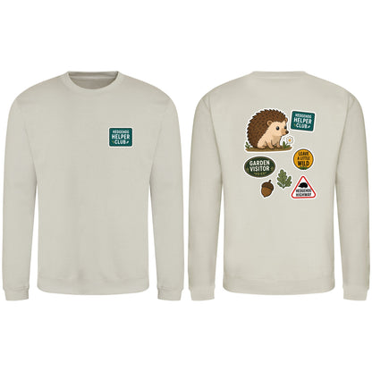 Hedgehog Helper Club Adult Sweatshirt - Badges of the Wild Natural Stone colour variant image