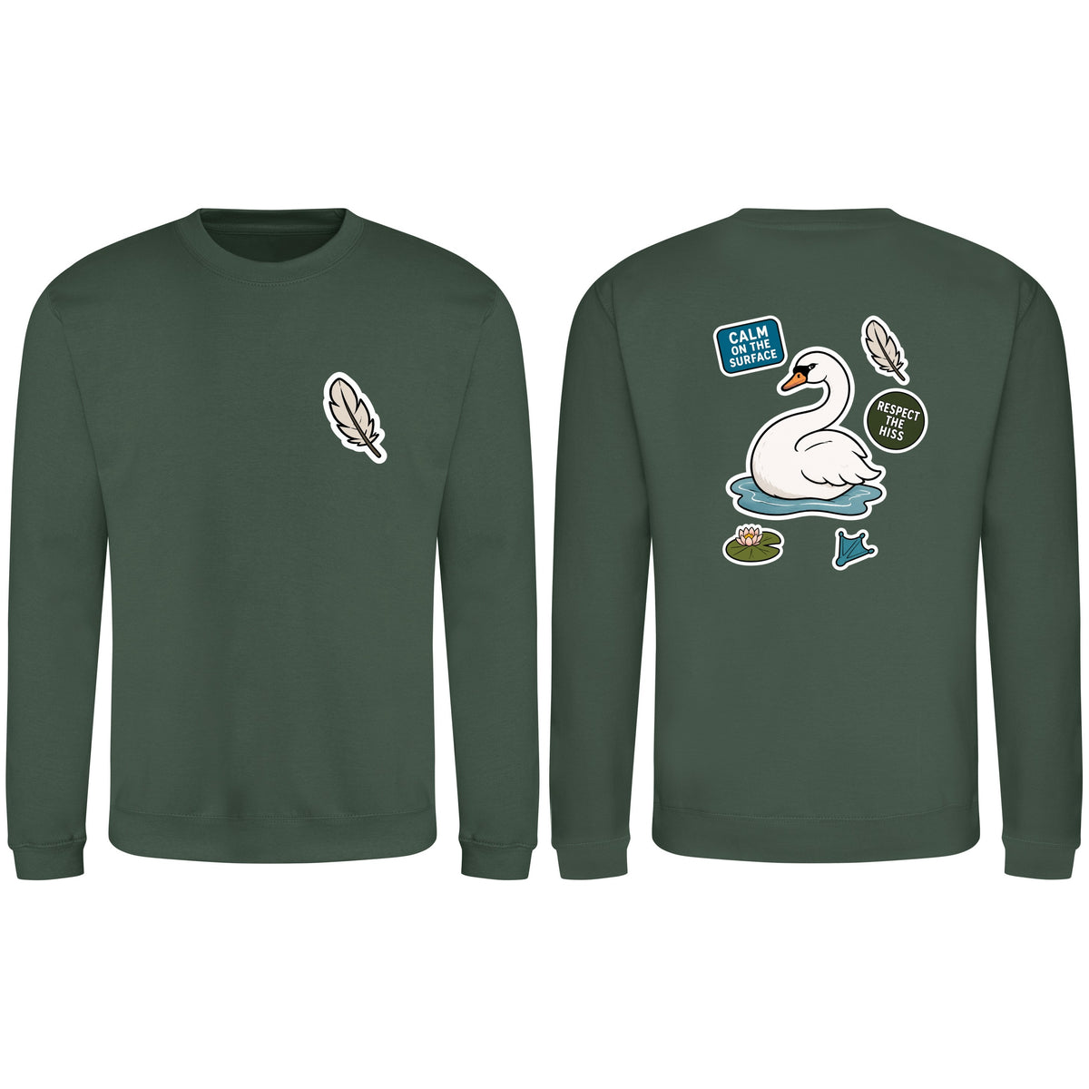 Calm on the Surface Adult Sweatshirt - Badges of the Wild Bottle Green colour variant image