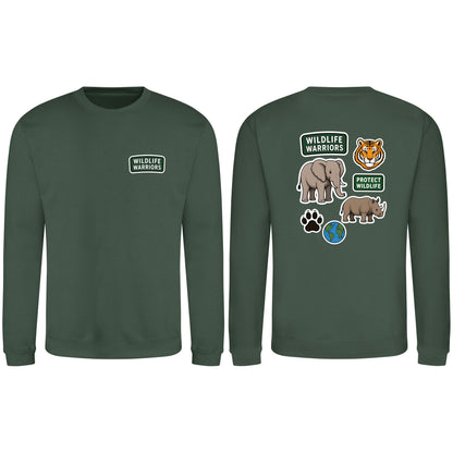 Wildlife Warriors Adult Sweatshirt - Badges of the Wild Bottle Green colour variant image