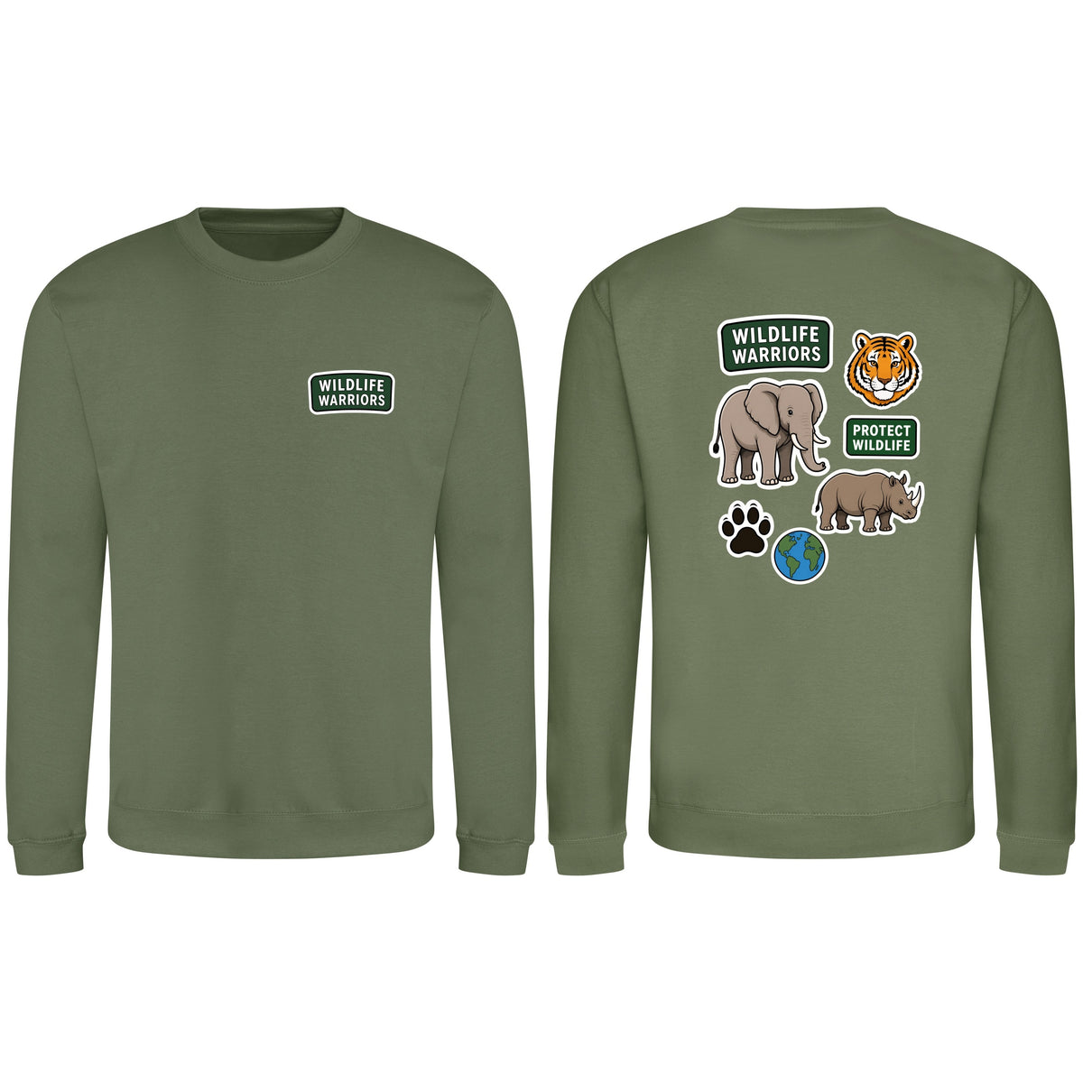 Wildlife Warriors Adult Sweatshirt - Badges of the Wild Earthy Green colour variant image