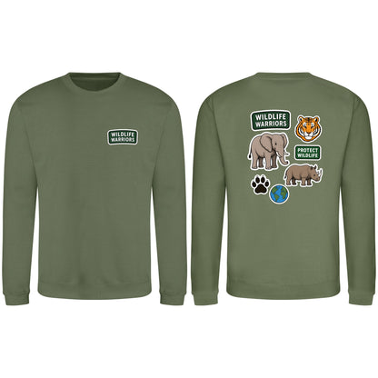 Wildlife Warriors Adult Sweatshirt - Badges of the Wild Earthy Green colour variant image