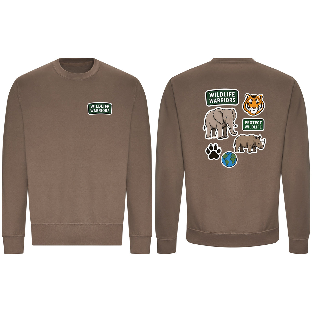 Wildlife Warriors Adult Sweatshirt - Badges of the Wild Mocha Brown colour variant image