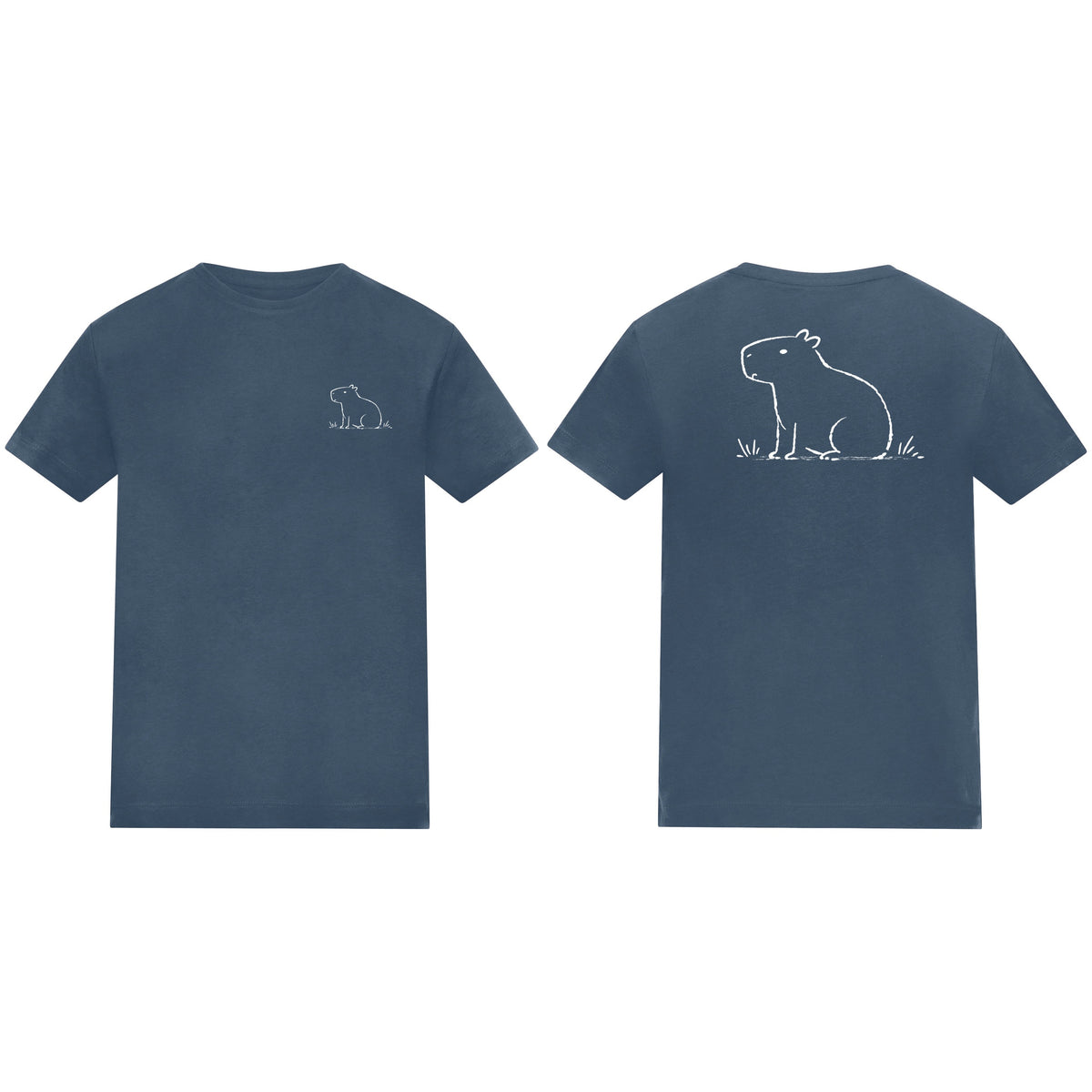 Adult T-shirt | Calm Capybara on ADULT Chest Pocket | Calm Capybara on ADULT Full Back Airforce Blue colour variant image
