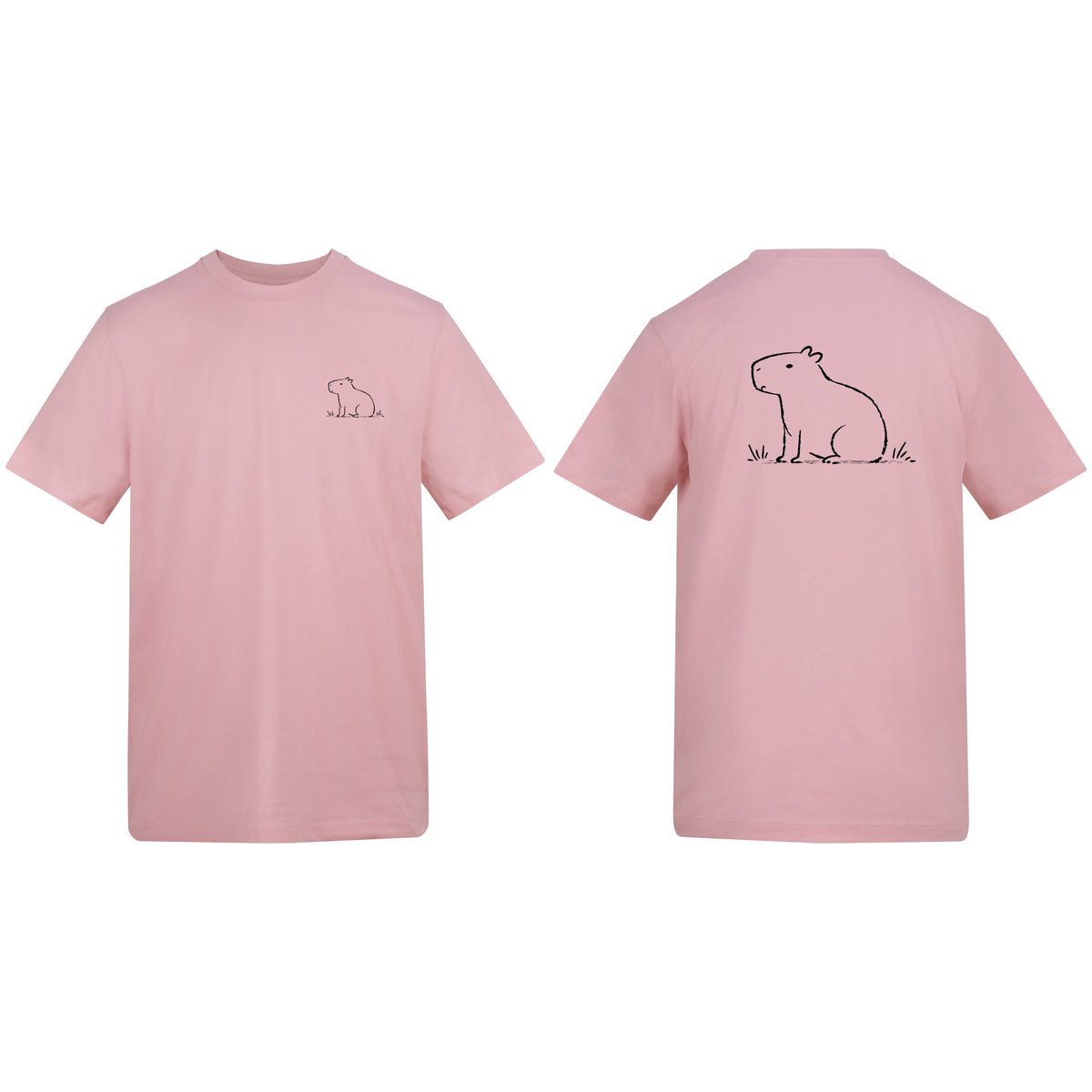 Adult T-shirt | Calm Capybara on ADULT Chest Pocket | Calm Capybara on ADULT Full Back Baby Pink colour variant image