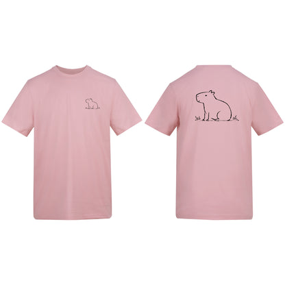 Adult T-shirt | Calm Capybara on ADULT Chest Pocket | Calm Capybara on ADULT Full Back Baby Pink colour variant image