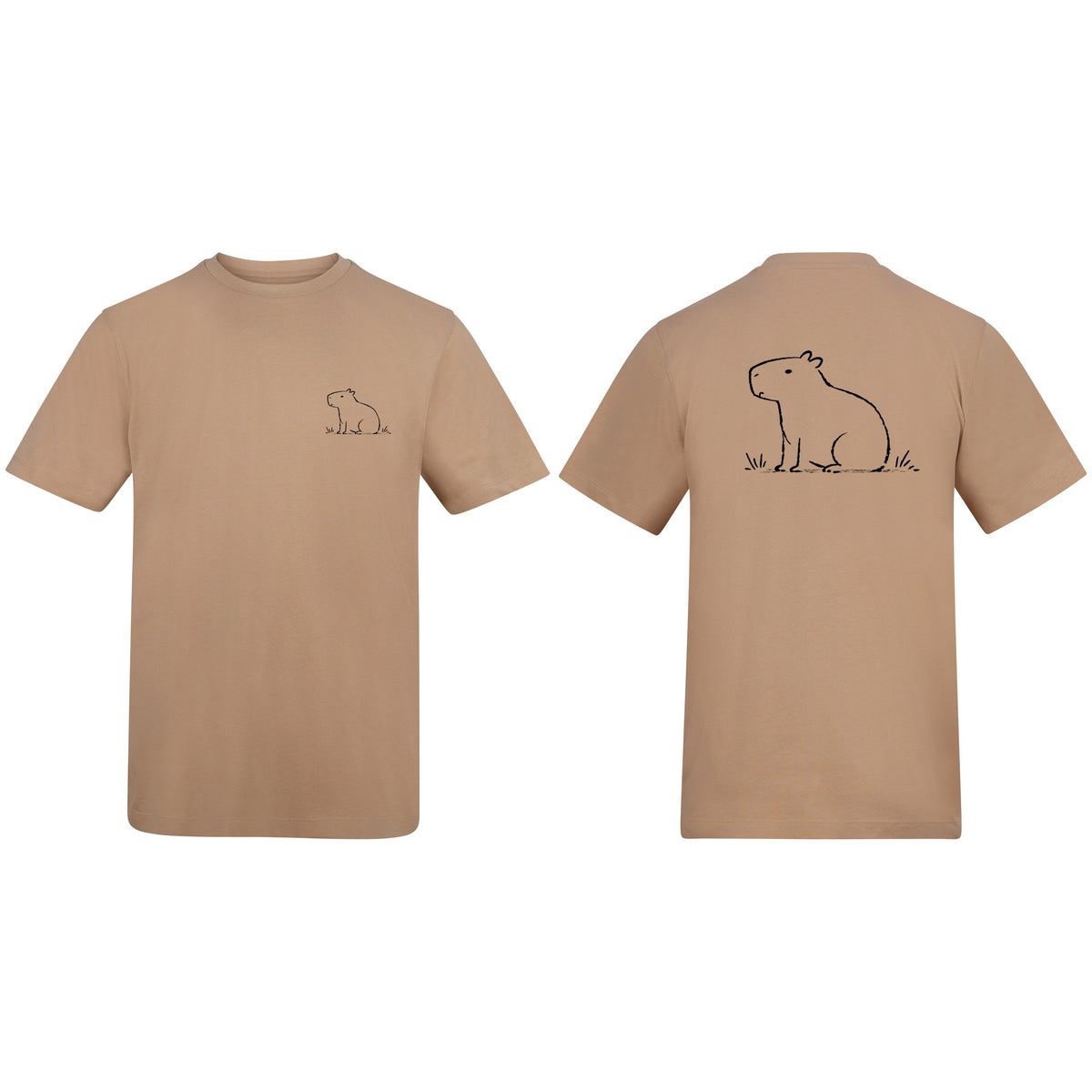 Adult T-shirt | Calm Capybara on ADULT Chest Pocket | Calm Capybara on ADULT Full Back Desert Sand colour variant image