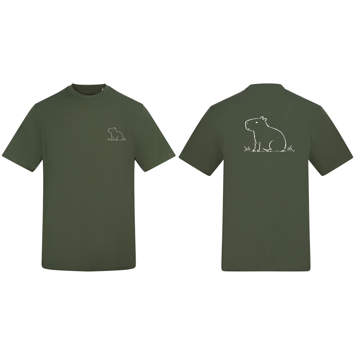 Adult T-shirt | Calm Capybara on ADULT Chest Pocket | Calm Capybara on ADULT Full Back Earthy Green colour variant image